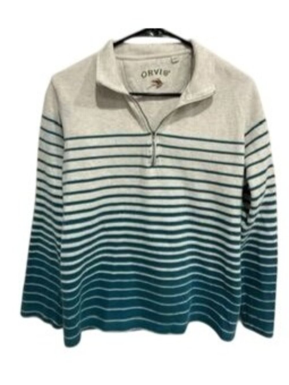 Orvis Large Gradient Teal Stripe 100% Cotton Half-Zip Pullover Naturecore Coasta